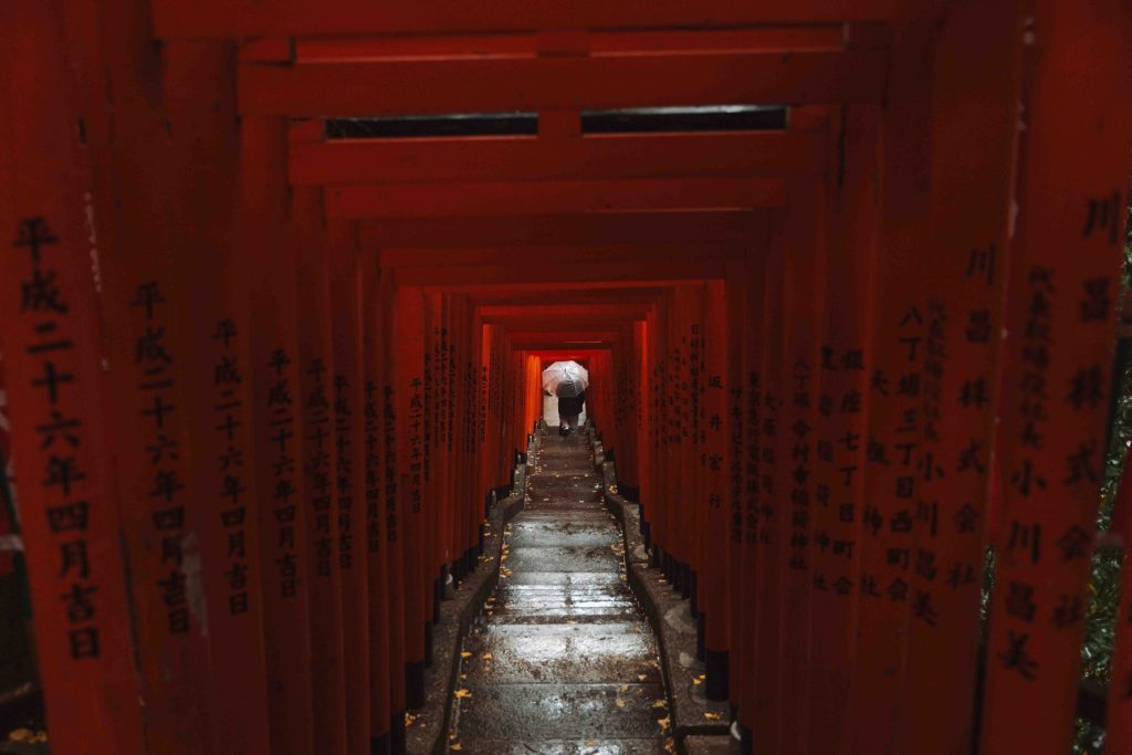Torii gate tunnel path at Hie Shrine Japan