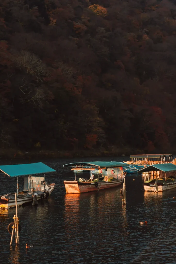Arashiyama area in Kyoto, popular for its temples, scenery and riverside walks.