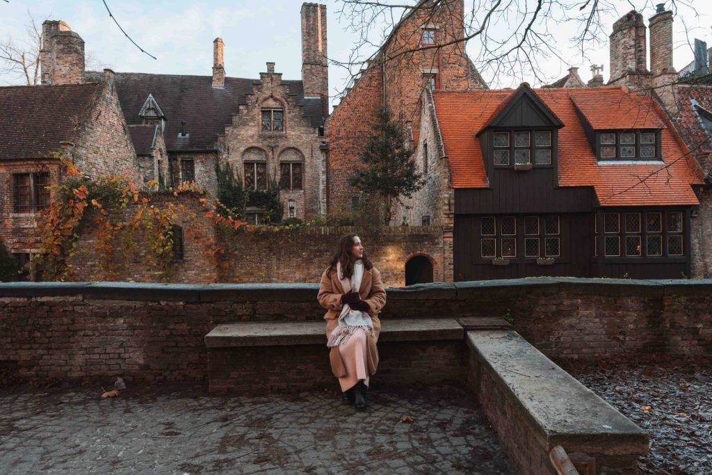 Winter cityscape of Bruges Belgium.