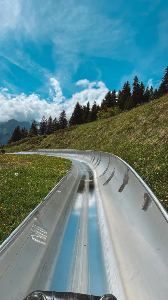 Alpine toboggan ride next to Lake Oeschinensee in Kandersteg