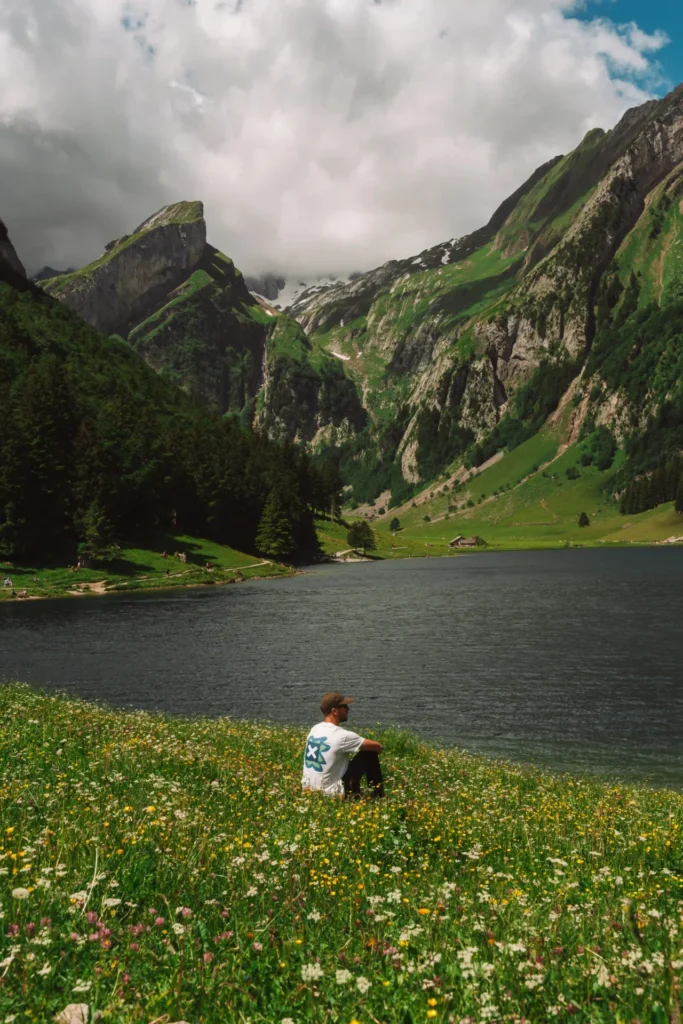 Calm waters of Lake Seealpsee in the early morning