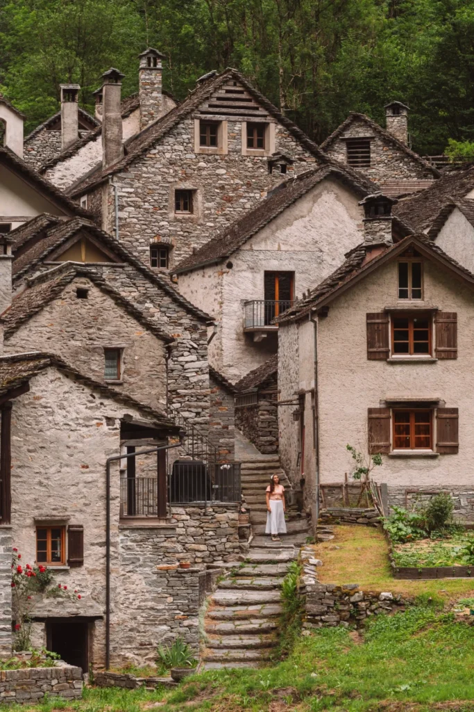 The small village of Sabbione with stone houses in Bavona Valley