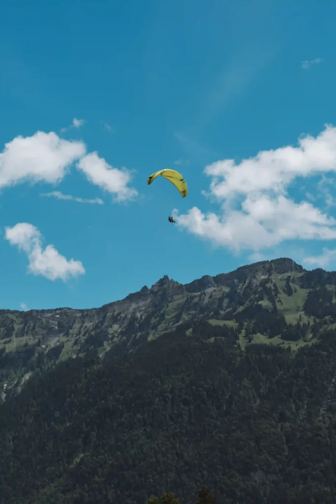 Paragliding flight over Interlaken in the Swiss Alps