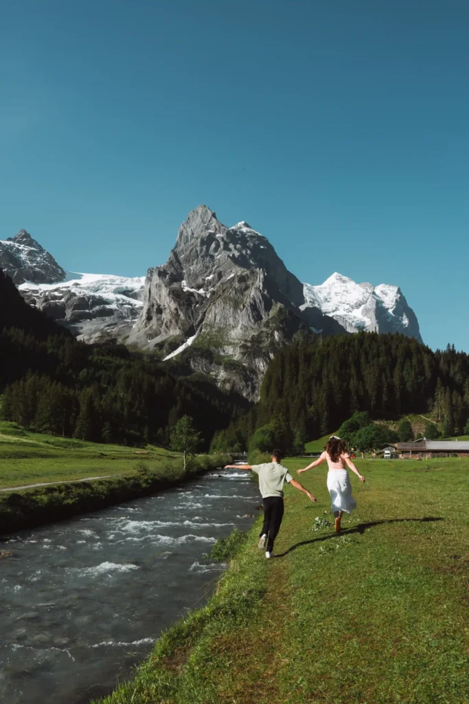 Rosenlaui Valley with the glacier in the background and lush greenery