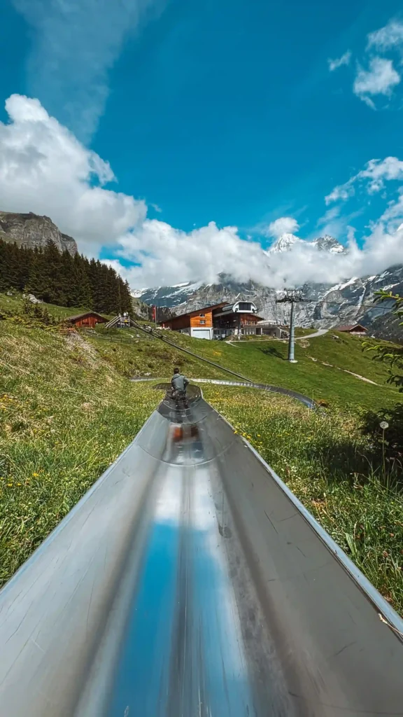 Alpine toboggan ride next to Lake Oeschinensee in Kandersteg